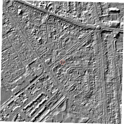 Shaded relief map of the ground around HU54NP, computed from Environment Agency LiDAR. The ground here sits at about 2 m above sea level and falls 3 m across the surrounding 800 m. Surface water reaching this point runs off ground lying to the north-west, 2.2 m higher.