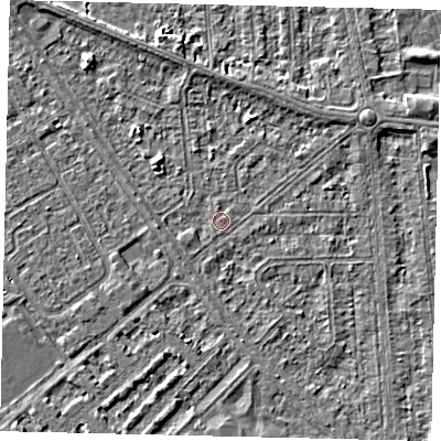 Shaded relief map of the ground around HU54NR, computed from Environment Agency LiDAR. The ground here sits at about 2 m above sea level and falls 3 m across the surrounding 800 m. Surface water reaching this point runs off ground lying to the north-east, 1.4 m higher.