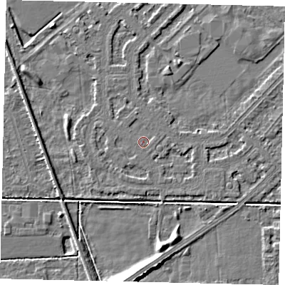Shaded relief map of the ground around HU54PE, computed from Environment Agency LiDAR. The ground here sits at about 2 m above sea level and falls 6 m across the surrounding 800 m. Surface water reaching this point runs off ground lying to the south-south-west, 0.6 m higher.