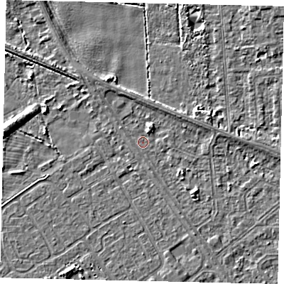 Shaded relief map of the ground around HU54QD, computed from Environment Agency LiDAR. The ground here sits at about 2 m above sea level and falls 6 m across the surrounding 800 m. Surface water reaching this point runs off ground lying to the north-west, 1.7 m higher.