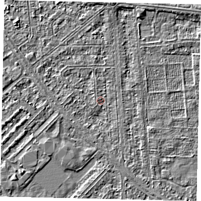 Shaded relief map of the ground around HU54QT, computed from Environment Agency LiDAR. The ground here sits at about 2 m above sea level and falls 3 m across the surrounding 800 m. Surface water reaching this point runs off ground lying to the south-south-east, 1.5 m higher.