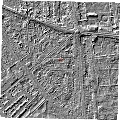 Shaded relief map of the ground around HU54QX, computed from Environment Agency LiDAR. The ground here sits at about 2 m above sea level and falls 3 m across the surrounding 800 m. Surface water reaching this point runs off ground lying to the north-north-west, 1.8 m higher.