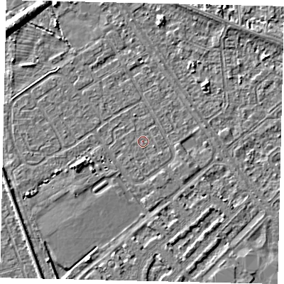 Shaded relief map of the ground around HU54RP, computed from Environment Agency LiDAR. The ground here sits at about 2 m above sea level and falls 7 m across the surrounding 800 m. The ground contributing surface water to this point lies to the south.