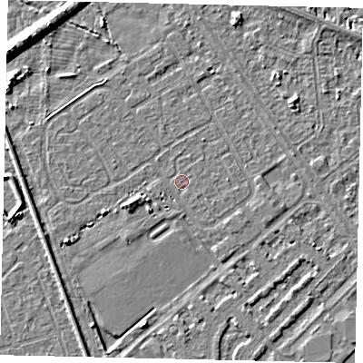 Shaded relief map of the ground around HU54RT, computed from Environment Agency LiDAR. The ground here sits at about 2 m above sea level and falls 8 m across the surrounding 800 m. Surface water reaching this point runs off ground lying to the west-south-west, 2.5 m higher.