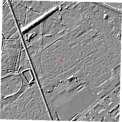 Shaded relief map of the ground around HU54SE, computed from Environment Agency LiDAR. The ground here sits at about 2 m above sea level and falls 9 m across the surrounding 800 m. Surface water reaching this point runs off ground lying to the north-north-west, 0.6 m higher.