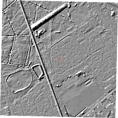 Shaded relief map of the ground around HU54SG, computed from Environment Agency LiDAR. The ground here sits at about 2 m above sea level and falls 9 m across the surrounding 800 m. The ground contributing surface water to this point lies to the south-west.