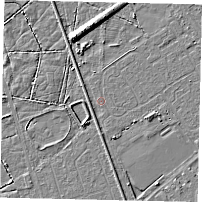 Shaded relief map of the ground around HU54SH, computed from Environment Agency LiDAR. The ground here sits at about 2 m above sea level and falls 9 m across the surrounding 800 m. Surface water reaching this point runs off ground lying to the north-north-west, 7.6 m higher.