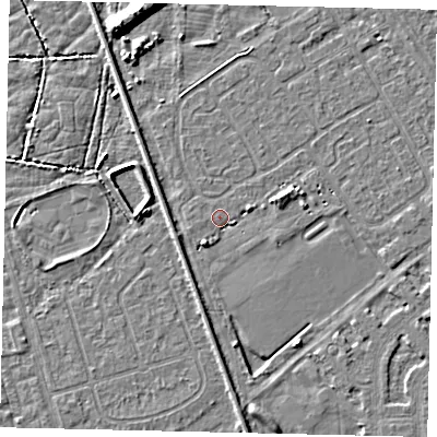 Shaded relief map of the ground around HU54SJ, computed from Environment Agency LiDAR. The ground here sits at about 2 m above sea level and falls 9 m across the surrounding 800 m. Surface water reaching this point runs off ground lying to the south-south-west, 2.4 m higher.
