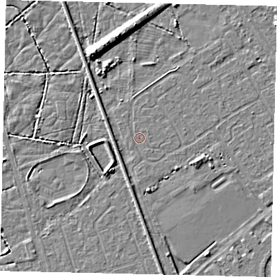 Shaded relief map of the ground around HU54SL, computed from Environment Agency LiDAR. The ground here sits at about 2 m above sea level and falls 9 m across the surrounding 800 m. Surface water reaching this point runs off ground lying to the north-west, 0.6 m higher.