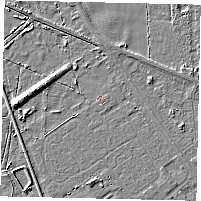 Shaded relief map of the ground around HU54SP, computed from Environment Agency LiDAR. The ground here sits at about 2 m above sea level and falls 9 m across the surrounding 800 m. The ground contributing surface water to this point lies to the south-east.