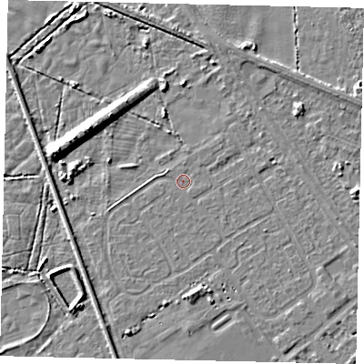 Shaded relief map of the ground around HU54SR, computed from Environment Agency LiDAR. The ground here sits at about 2 m above sea level and falls 9 m across the surrounding 800 m. Surface water reaching this point runs off ground lying to the west-north-west, 0.7 m higher.