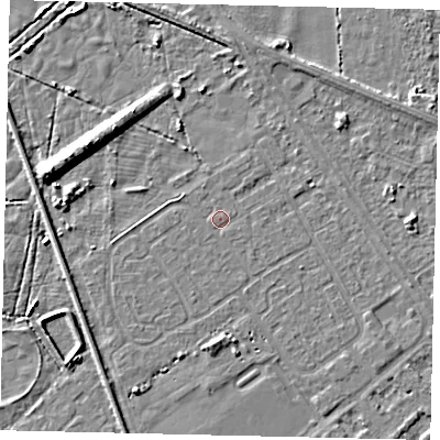 Shaded relief map of the ground around HU54SX, computed from Environment Agency LiDAR. The ground here sits at about 2 m above sea level and falls 9 m across the surrounding 800 m. Surface water reaching this point runs off ground lying to the west-north-west, 0.7 m higher.