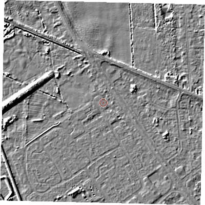 Shaded relief map of the ground around HU54SZ, computed from Environment Agency LiDAR. The ground here sits at about 2 m above sea level and falls 7 m across the surrounding 800 m. Surface water reaching this point runs off ground lying to the north-north-east, 1.1 m higher.