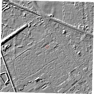 Shaded relief map of the ground around HU54TA, computed from Environment Agency LiDAR. The ground here sits at about 2 m above sea level and falls 9 m across the surrounding 800 m. Surface water reaching this point runs off ground lying to the west-north-west, 0.7 m higher.