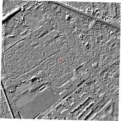 Shaded relief map of the ground around HU54TG, computed from Environment Agency LiDAR. The ground here sits at about 2 m above sea level and falls 6 m across the surrounding 800 m. Surface water reaching this point runs off ground lying to the south-south-east, 0.5 m higher.