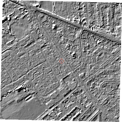 Shaded relief map of the ground around HU54TJ, computed from Environment Agency LiDAR. The ground here sits at about 2 m above sea level and falls 3 m across the surrounding 800 m. Surface water reaching this point runs off ground lying to the south-east, 0.7 m higher.