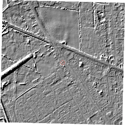 Shaded relief map of the ground around HU54TN, computed from Environment Agency LiDAR. The ground here sits at about 2 m above sea level and falls 7 m across the surrounding 800 m. Surface water reaching this point runs off ground lying to the south-south-east, 1.1 m higher.