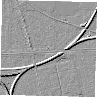 Shaded relief map of the ground around HU55AA, computed from Environment Agency LiDAR. The ground here sits at about 2 m above sea level and falls 7 m across the surrounding 800 m. Surface water reaching this point runs off ground lying to the east-south-east, 6.1 m higher.