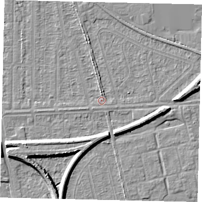 Shaded relief map of the ground around HU55AB, computed from Environment Agency LiDAR. The ground here sits at about 2 m above sea level and falls 7 m across the surrounding 800 m. Surface water reaching this point runs off ground lying to the north, 1.4 m higher.