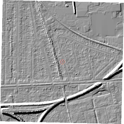 Shaded relief map of the ground around HU55AD, computed from Environment Agency LiDAR. The ground here sits at about 2 m above sea level and falls 7 m across the surrounding 800 m. Surface water reaching this point runs off ground lying to the east-south-east, 6.5 m higher.