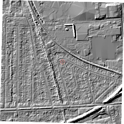 Shaded relief map of the ground around HU55AE, computed from Environment Agency LiDAR. The ground here sits at about 2 m above sea level and falls 7 m across the surrounding 800 m. Surface water reaching this point runs off ground lying to the south-east, 6.5 m higher.