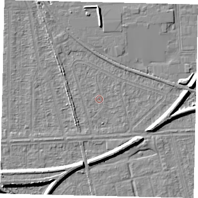 Shaded relief map of the ground around HU55AL, computed from Environment Agency LiDAR. The ground here sits at about 2 m above sea level and falls 7 m across the surrounding 800 m. Surface water reaching this point runs off ground lying to the south-east, 6.2 m higher.