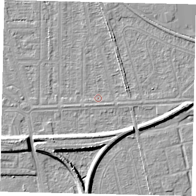 Shaded relief map of the ground around HU55AN, computed from Environment Agency LiDAR. The ground here sits at about 2 m above sea level and falls 7 m across the surrounding 800 m. Surface water reaching this point runs off ground lying to the south, 0.7 m higher.