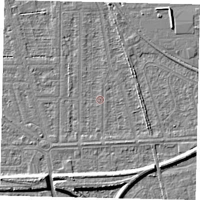 Shaded relief map of the ground around HU55AP, computed from Environment Agency LiDAR. The ground here sits at about 2 m above sea level and falls 8 m across the surrounding 800 m. Surface water reaching this point runs off ground lying to the east, 1.8 m higher.