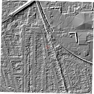Shaded relief map of the ground around HU55AT, computed from Environment Agency LiDAR. The ground here sits at about 2 m above sea level and falls 7 m across the surrounding 800 m. Surface water reaching this point runs off ground lying to the north, 2.0 m higher.
