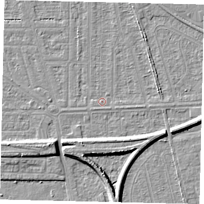 Shaded relief map of the ground around HU55AW, computed from Environment Agency LiDAR. The ground here sits at about 2 m above sea level and falls 8 m across the surrounding 800 m. Surface water reaching this point runs off ground lying to the east, 1.2 m higher.
