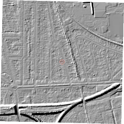 Shaded relief map of the ground around HU55AX, computed from Environment Agency LiDAR. The ground here sits at about 2 m above sea level and falls 7 m across the surrounding 800 m. Surface water reaching this point runs off ground lying to the south-south-west, 1.0 m higher.