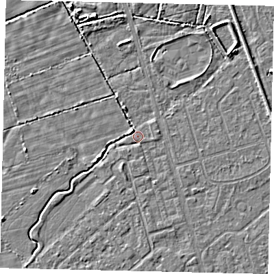 Shaded relief map of the ground around HU55AZ, computed from Environment Agency LiDAR. The ground here sits at about 2 m above sea level and falls 4 m across the surrounding 800 m. Surface water reaching this point runs off ground lying to the east-north-east, 0.6 m higher.