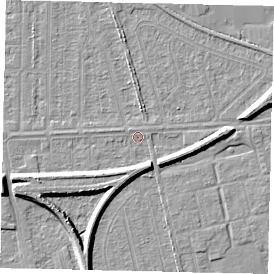 Shaded relief map of the ground around HU55BA, computed from Environment Agency LiDAR. The ground here sits at about 2 m above sea level and falls 7 m across the surrounding 800 m. Surface water reaching this point runs off ground lying to the south-west, 6.1 m higher.