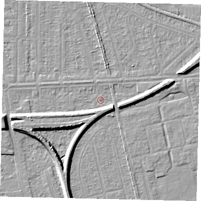 Shaded relief map of the ground around HU55BB, computed from Environment Agency LiDAR. The ground here sits at about 2 m above sea level and falls 7 m across the surrounding 800 m. Surface water reaching this point runs off ground lying to the south-south-west, 5.7 m higher.
