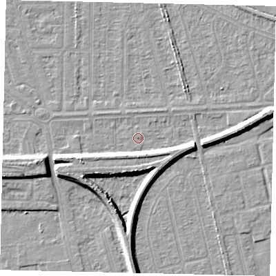 Shaded relief map of the ground around HU55BD, computed from Environment Agency LiDAR. The ground here sits at about 2 m above sea level and falls 7 m across the surrounding 800 m. Surface water reaching this point runs off ground lying to the south-south-west, 6.2 m higher.