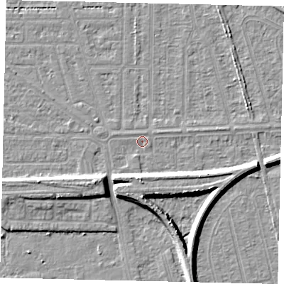 Shaded relief map of the ground around HU55BE, computed from Environment Agency LiDAR. The ground here sits at about 2 m above sea level and falls 8 m across the surrounding 800 m. Surface water reaching this point runs off ground lying to the south-south-west, 6.4 m higher.