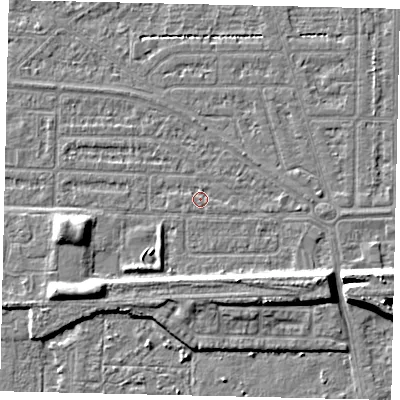 Shaded relief map of the ground around HU55BG, computed from Environment Agency LiDAR. The ground here sits at about 2 m above sea level and falls 8 m across the surrounding 800 m. Surface water reaching this point runs off ground lying to the south-east, 6.8 m higher.