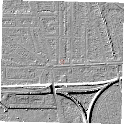 Shaded relief map of the ground around HU55BL, computed from Environment Agency LiDAR. The ground here sits at about 2 m above sea level and falls 8 m across the surrounding 800 m. Surface water reaching this point runs off ground lying to the south-west, 0.7 m higher.