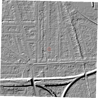 Shaded relief map of the ground around HU55BN, computed from Environment Agency LiDAR. The ground here sits at about 2 m above sea level and falls 8 m across the surrounding 800 m. Surface water reaching this point runs off ground lying to the east-south-east, 1.5 m higher.