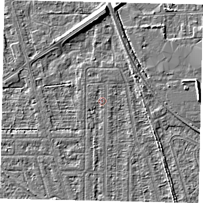 Shaded relief map of the ground around HU55BS, computed from Environment Agency LiDAR. The ground here sits at about 2 m above sea level and falls 8 m across the surrounding 800 m. Surface water reaching this point runs off ground lying to the north-north-west, 1.1 m higher.