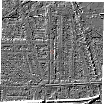 Shaded relief map of the ground around HU55BX, computed from Environment Agency LiDAR. The ground here sits at about 2 m above sea level and falls 7 m across the surrounding 800 m. Surface water reaching this point runs off ground lying to the north-north-east, 2.0 m higher.