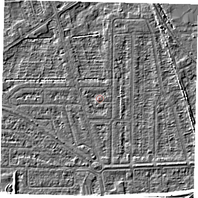 Shaded relief map of the ground around HU55BY, computed from Environment Agency LiDAR. The ground here sits at about 2 m above sea level and falls 7 m across the surrounding 800 m. Surface water reaching this point runs off ground lying to the south-east, 0.7 m higher.
