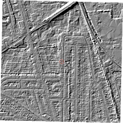 Shaded relief map of the ground around HU55BZ, computed from Environment Agency LiDAR. The ground here sits at about 2 m above sea level and falls 7 m across the surrounding 800 m. Surface water reaching this point runs off ground lying to the south-south-east, 1.6 m higher.