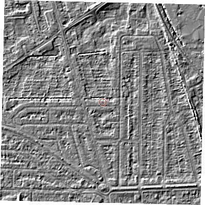 Shaded relief map of the ground around HU55DB, computed from Environment Agency LiDAR. The ground here sits at about 2 m above sea level and falls 3 m across the surrounding 800 m. Surface water reaching this point runs off ground lying to the east-south-east, 1.6 m higher.