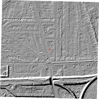 Shaded relief map of the ground around HU55DE, computed from Environment Agency LiDAR. The ground here sits at about 2 m above sea level and falls 8 m across the surrounding 800 m. Surface water reaching this point runs off ground lying to the south-south-east, 0.9 m higher.