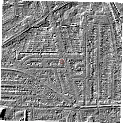Shaded relief map of the ground around HU55DG, computed from Environment Agency LiDAR. The ground here sits at about 2 m above sea level and falls 6 m across the surrounding 800 m. Surface water reaching this point runs off ground lying to the south-west, 0.5 m higher.