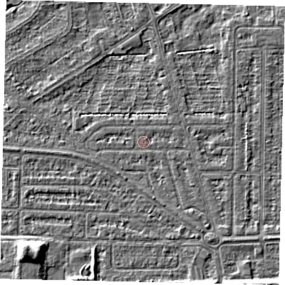 Shaded relief map of the ground around HU55DJ, computed from Environment Agency LiDAR. The ground here sits at about 2 m above sea level and falls 7 m across the surrounding 800 m. Surface water reaching this point runs off ground lying to the south-east, 1.0 m higher.