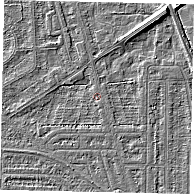 Shaded relief map of the ground around HU55DQ, computed from Environment Agency LiDAR. The ground here sits at about 2 m above sea level and falls 8 m across the surrounding 800 m. Surface water reaching this point runs off ground lying to the south, 1.5 m higher.
