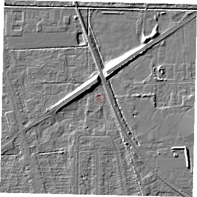 Shaded relief map of the ground around HU55DR, computed from Environment Agency LiDAR. The ground here sits at about 2 m above sea level and falls 9 m across the surrounding 800 m. Surface water reaching this point runs off ground lying to the north, 6.3 m higher.