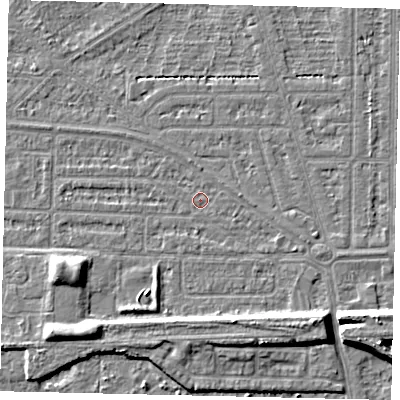 Shaded relief map of the ground around HU55DU, computed from Environment Agency LiDAR. The ground here sits at about 2 m above sea level and falls 8 m across the surrounding 800 m. Surface water reaching this point runs off ground lying to the south-east, 6.8 m higher.